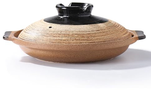 Casseruola in ceramica, pentola in terracotta, con coperchio, per cene e feste, pentola per riso, stufato, zuppa, vapore, cottura e servire in forno sicuro e resistente al calore (poco profonda, 1,05