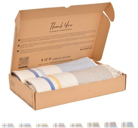 Tadussi ® Saunahandtuch Fouta Hamamtuch XXL [2er Set] Ideal als Strandtuch Picknickdecke für Damen & Herren - Groß 100x200-100% Baumwolle - Set Atlas (Königsblau - Gelb - Hellblau)