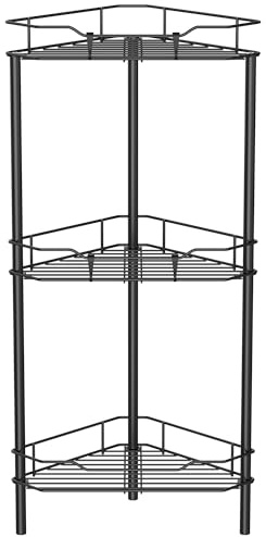 HuggieGems Metal Floor Standing Corner Shower Caddy, Black, 3 Tier