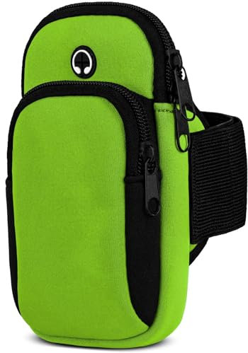 moex Handytasche Joggen für Xiaomi 14 Sportarmband Handy aus Neopren, Handyhalterung Arm zum Laufen Sport Armband, Laufarmband mit 2 Fächern, Lauftasche Jogging - Grün