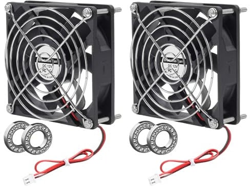 AITRIP 2-pack 92 mm x 92 mm x 25 mm 12 V dual ball bearing DC brushless fan 9225 with metal grill for DIY fan replacement ventilation exhaust