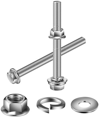 Tornillos de cabeza hexagonal con brida M8 x 40 mm, tuercas, arandelas planas y de bloqueo, 20 piezas de acero inoxidable 18-8 (304), totalmente roscado, por SG TZH