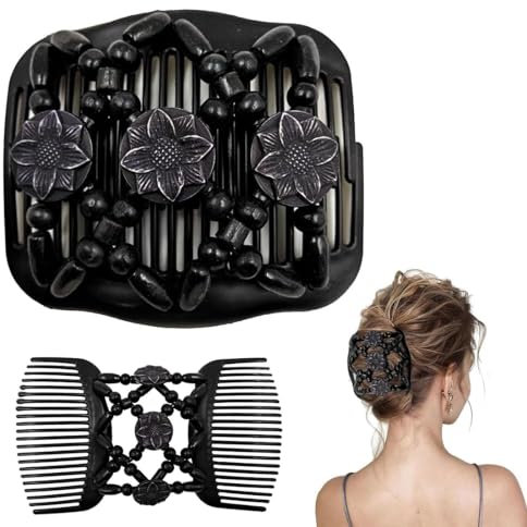 AFCJLTO Peigne et clip extensible magique pour cheveux - lot de 1 - avec doubles clips élastiques et barrette pour femme - facile à utiliser et parfait pour tous types de cheveux!