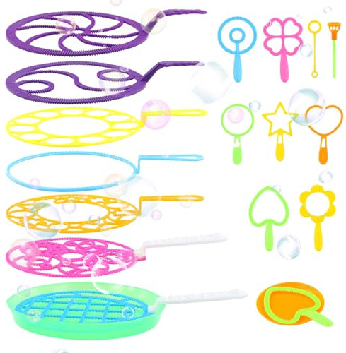 volumoon 18Pcs Baguette à Bulles Ensemble, Ensemble de Jouets à Bulles géantes avec Plateau en Vrac pour Les Enfants, Grandes Bulles de Savon Enfant, Cotillons d'activités de Plein air d'été