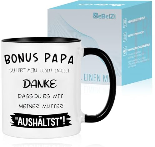 Tassen für Bonus Papa mit Du hast mein Leben erhellt – Geschenk zum Vatertag, Geburtstagsgeschenke, Kaffeetasse to go, Geschenk für Männer, Erntedankfest, Weihnachten, 330ml