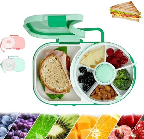 Snack Spinner Lunch Box, Wiederverwendbare Tragbare Rotierende Snackbox, 5 kleine + 1 große Sandwich-Fach, Snackbehälter Box Bundle mit Handschlaufe, feuchtigkeitsfeste Snackbox Container