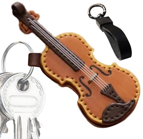 Winziger Geigen-Schlüsselanhänger - Geigen-Schlüsselanhänger | Kleinster Geigen-Schlüsselanhänger | Vintage Leder Violine Schlüsselanhänger | Geigen-Anhänger-Schlüsselanhänger | Musikinstrument-Schlüs