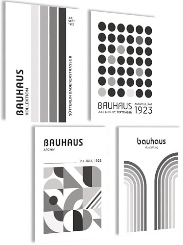 mojoliving Bauhaus Poster Set Bauhaus Bilder Schlafzimmer Deko Aesthetic Bilder Wohnzimmer Poster Vintage Wandbilder Schlafzimmer (Bauhaus black white, Posterset 4x A4 (21x30cm) | ohne Rahmen)