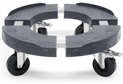 Humagineer Portavasi con Ruote capacità 220KG, Sottovaso Rotondo per Vasi Pesanti Regolabile da 38CM-48CM, Piedistallo per Piante con Tubo in Acciaio Inox, Base con Ruote PE per Ombrelli, Grigio