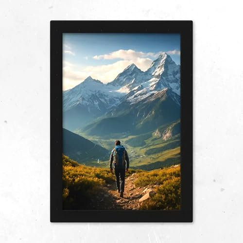ebenkunst | Metallschild personalisiert + Holz-Rahmen Schwarz, Foto Blechschild, Individuelles Alu-Dibond-Bild selbst gestalten mit Bild Foto & Logo, Metall-Poster, Custom Sign (19x12,8cm Hochformat)