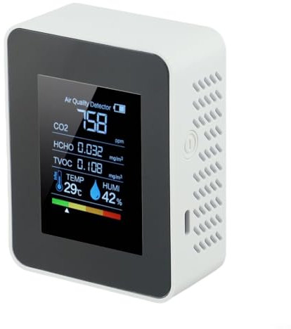 FUBESK Air Quality Monitor, 5 In 1 Indoor C-O2 Tester, HCHO TVOC Tester With Temperature And Humidity Sensor, Portable Home Office Air Quality Analyzer