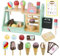 Fullware Wooden Ice Cream Toy for Kids, Pretend Play Food Wooden Ice Cream Set Shop, Play Kitchen Accessories with Menu and Cash, Role Play Toys Gifts for 3 4 5 6 7 8 Years Old Girls and Boys