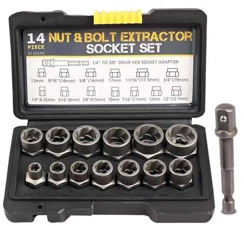 14 Pcs Bolt Extractor Set,Impact Bolt Extractor Set Nut Remover Socket Tool,Rounded Bolt Remover for Damaged, Rusted,Frozen Studs or Rounded-Off Bolts, Nuts, and Screws. 