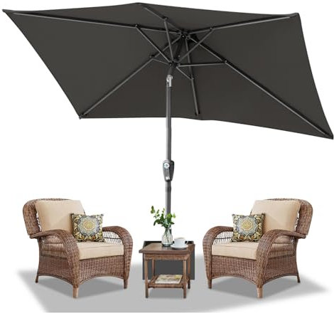 Daromigo Sonnenschirm Rechteckig 210 x 140cm Grau mit Kurbel | Ampelschirm Sonnenschutz UV50+, 30° knickbar, Gartenschirm Terrassenschirm wasserdicht für Garten, Terrasse, ohne Ständer