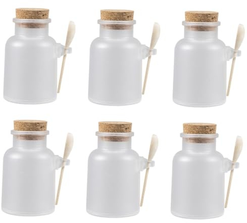VALICLUD 6 Sätze Flasche Mit Versiegeltem Vorratsglas Unterverpackungsflasche Glasbehälter Zum Aufbewahren Von Badezusatz Oder Badepulver Mit Holzkorken Und Löffel Für Täglichen Gebrauch Un
