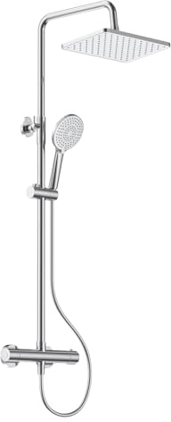 YEAUPE PRO Duschsystem med termostatarmatur – duschset i krom med 30 × 20 cm fyrkantig regndusch, 3 stråltyper handdusch och 65–102 cm höjdjusterbar duschstång