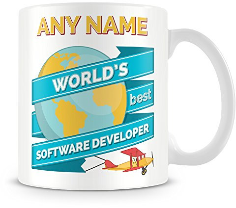 MUGGZ Software Developer Mug - Personalised Cup Gift - Add Name - Worlds Best Banner Design Blue