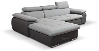 Ecksofa mit Schlaffunktion Eckcouch mit Bettkasten Sofa Couch L-Form Polsterecke für Wohnzimmer, Schlafsofa Sofagarnitur Wohnlandschaft - 284x196x99cm - NILUX (Hellgrau+ Dunkelgrau, Ecksofa Links)