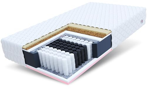 FDM Active MAX Taschenfederkernmatratze 100 x 200 cm 7-Zonen Kokos Matratze Visco-Schaum Latex-Einlage H2/H3 (Mittelweich/Mittelhart) Höhe 28 cm Bezug Abnehmbar Waschbar