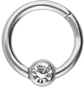 PIERCINGLINE Chirurgenstahl Clicker Ring Kugel + KRISTALL Piercing Septum Ohr Tragus Helix Silberfarben 3 x 1,2 x 10 mm