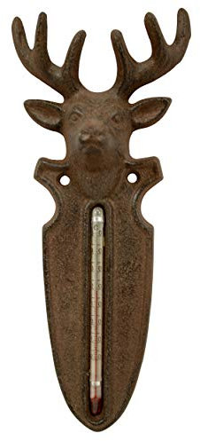 Manufaktur-Lichtbogen Thermometer Hirsch aus Gusseisen - Gartentherrmometer Außenthermometer Landhaus