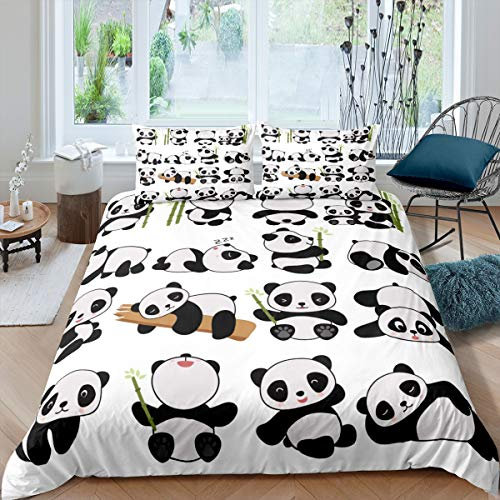 Panda Bettwäsche Set 155x220cm Karikatur Panda Bedrucktes Bettbezug Set für Kinder Jungen Mädchen Süße Tiermuster Betten Set Luxus Soft Bedroom Collection 2St