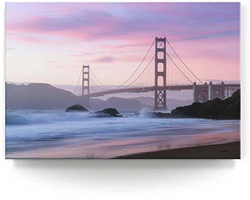 BilderKing Wandbild Golden Gate Bridge San Francisco - 90cm x 60cm Leinwand auf Fertigrahmen + Aufhänger