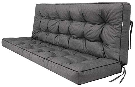 PillowPrim Kissen für Hollywoodschaukel Sitzkissen Bankkissen Bankauflage für Gartenbank Outdoor/Indoor, Breite - 140x49 cm und Rückenlehne 140x56 cm - Graphit