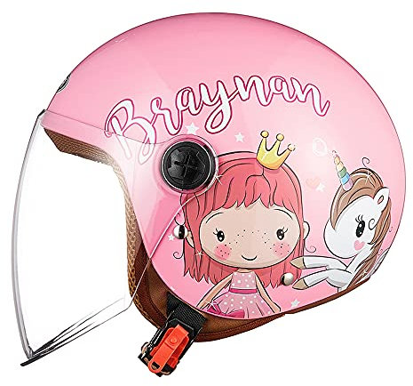 Casque moto enfant, casque scooter, casque jet avec pare-soleil, casque de scooter pour filles, casque de cyclomoteur pour garçons, poche à fermeture rapide, 48-55cm, pour enfants 5 -12 ans,Rosa