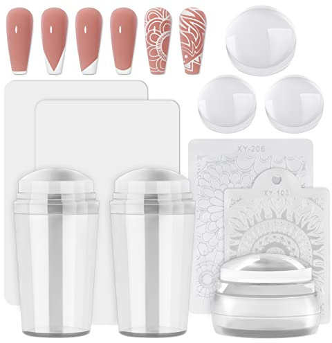 EBANKU Klar Nail Art Stamper Schaber Set Und Ersetzen Stempelkopf, Transparent Silikon Marshmallow Nagel Stempel für DIY Kreative Nagelkunstwerkzeuge Zubehör (3 Stück)