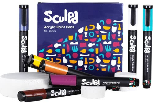 Sculpd Acrylic Paint Pens Set, Premium Fine Tips for Painting Pottery, Wood, Cardboard, Paper, Glass & Most Other Surfaces for Arts & Crafts (Mediterranean, 8 Pens)