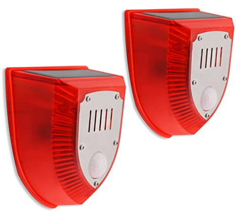 KEEDA Solar Sound & Stroboskop Licht Alarm Bewegungsmelder, 129dB Gunshot & Dog Barking Sound & Flash Light Warnlampe für Outdoor Bauernhof, Scheune, Villa, Garten (2 Pack)
