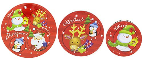 3-tlg. Set Gebäckdosen aus Metall für Weihnachten - Keksdosen Weihnachten - Plätzchendosen (Schneemann-Rentier-Santa(rot)