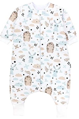 TupTam Baby Schlafsack mit Beinen und Ärmeln OEKO-TEX zertifizierte Materialien, Winterschlafsack 2,5 TOG Unisex, Farbe: Igel Hase Beige Mineralgrün, Größe: 104-110