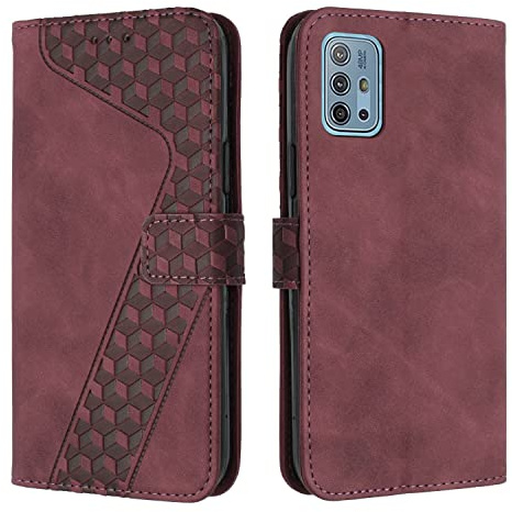 OKZone Kompatibel mit Motorola Moto G10/G20/G30/G10 Power Hülle, PU Leder Handyhülle Tasche Wallet Schutzhülle Flip Cover Klappbar Stoßfeste Brieftasche Etui mit Kartenfach TPU Lederhülle (Rot)