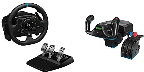 Logitech G923 Racing Wheel and Pedals - Black & Saitek PRO Flight Yoke System, Professional Simulation Yoke and Throttle Quadrant, 3 Modes, 75 Programmable Controls, Black