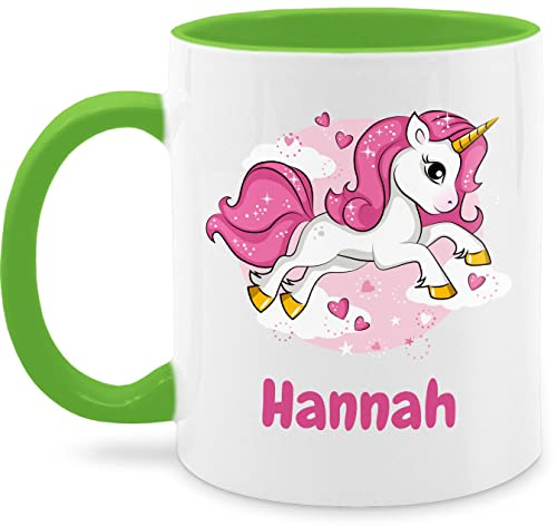 Tasse Tassen 325ml - Einhorn Name I Unicorn I Einhörner - 325 ml - Hellgrün - einhornbecher einhorntasse unicorns kindertasse mädchen einhorntassen einhörnern mug tasse+personalisiert