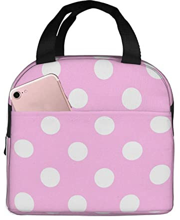 XVBCDFG Bolsa de almuerzo de lunares rosas para oficina al aire libre, papel de aluminio portátil, aislamiento grueso y bolsa Bento para mantener fresco