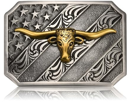 BBOTEN Western Cowboy Gürtelschnalle für Herren Damen, Longhorn Bull Gebet Pferd Reiter Rodeo Gürtelschnalle, Große Gürtelschnallen, silber, Small