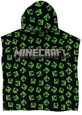Minecraft Handtuch Poncho | Kinder Badeponcho | Strandponcho Spielen Jungen | Einheitsgröße Shwarz