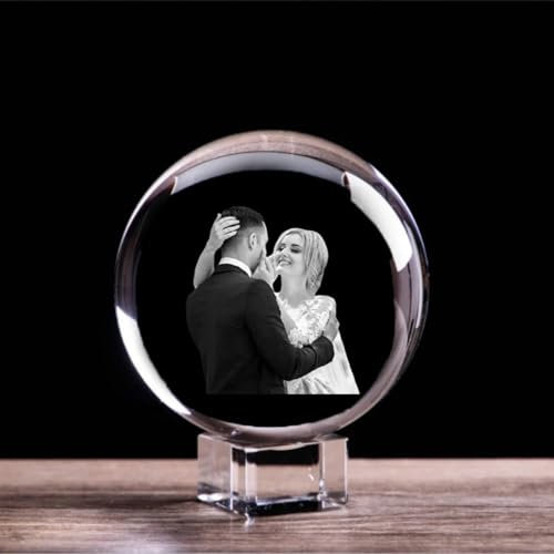 Personalised 3D Crystal, Custom Glass Photo Ball - Crystal Base, 2D 10cm for Valentine, Memorial, Wedding, Birthday