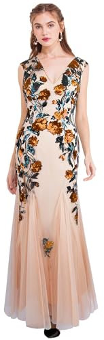 Angel-fashions Robe de Bal Fourreau à Sequins avec Roses Oranges et col en V Profond pour Femme XX-Large