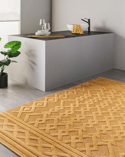 benuta Nest Teppich Bonte - Gelb 80x150 cm - Kunstfaser - Outdoor geeignet - Rechteckig - Pflegeleicht für Esszimmer Küche Outdoor/Terrasse