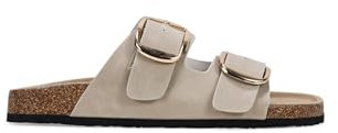 BOSANOVA Sandalias Planas para Mujer Estilo Pala en Color Beige con Detalle de Dos Tiras con Hebillas Grandes metálicas y Suela Bio de Corcho. Sin Cierre. Calzado para Mujer Beige 37