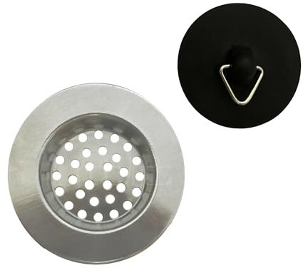 G4GADGET Stainless Steel Sink Strainer and Plug Set - Effortless Clog Prevention & Odor Control for Kitchen & Bathroom Drains - Keeps Hair Out, Sparkling Clean Sinks, Silver