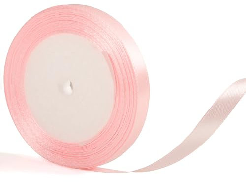 Ruban de satin rose layette de 10 mm pour emballage cadeau – 22 m de ruban de satin rose pâle pour cadeaux, décoration de gâteau, artisanat floral, décoration de mariage et de voiture