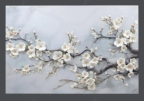 Fototapete 3d effekt tapete Zweige und weiße Blüten Vlies Tapeten Wandtapete Wohnzimmer Schlafzimmer Wand Dekoration Moderne 150CM(B)*105CM(H)