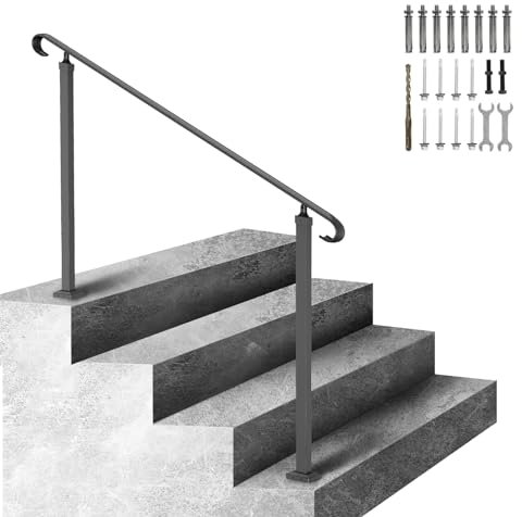 VEVOR H5710-4 Garde-Corps Rampe Main Courante en Fer Forgé Balustrade Rambarde 3 Réglable 48 cm Angle 0-52,8° pour Sécurité des Escaliers et Marches Jardin Entrée Portail 140x13,2x97,4 cm, Noir