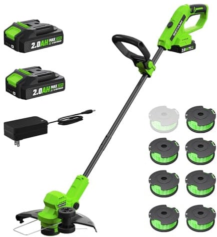 Akku Rasentrimmer,Elektro Rasentrimmer mit 2 X 2.0Ah Akkus und Ladegerätn,Schnittbreite 300mm Freischneider mit TIPP-Automatik Fadennachführung 8Fadenspulen,Trimmer Gartenkantenfräser für Garten, Hof