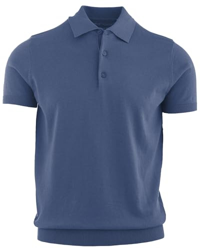 Cashmere Zone CZ-Polo Uomo in Jersey di Lino e Cotone Elegante, Maglietta Casual Estiva a 3 Bottoni, T-Shirt Traspirante Slim Fit, Maglia Leggera per Ufficio o Tempo Libero (L, Blu)